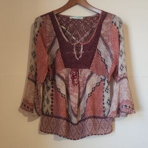 Maurices Patchwork Boho Tunic in Mauve and Cream